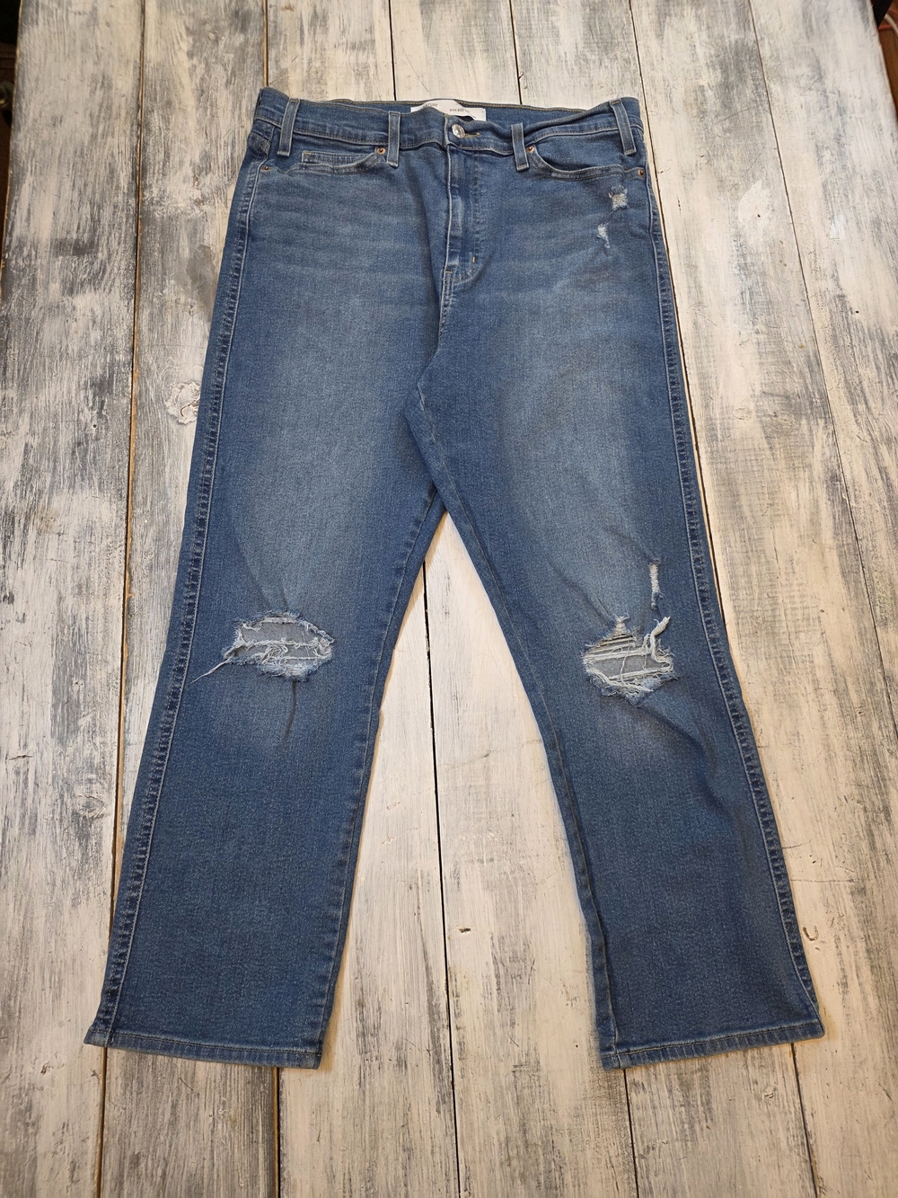 Signature by Levi Strauss Women's High-Rise Distressed Straight Blue Jeans sz 16